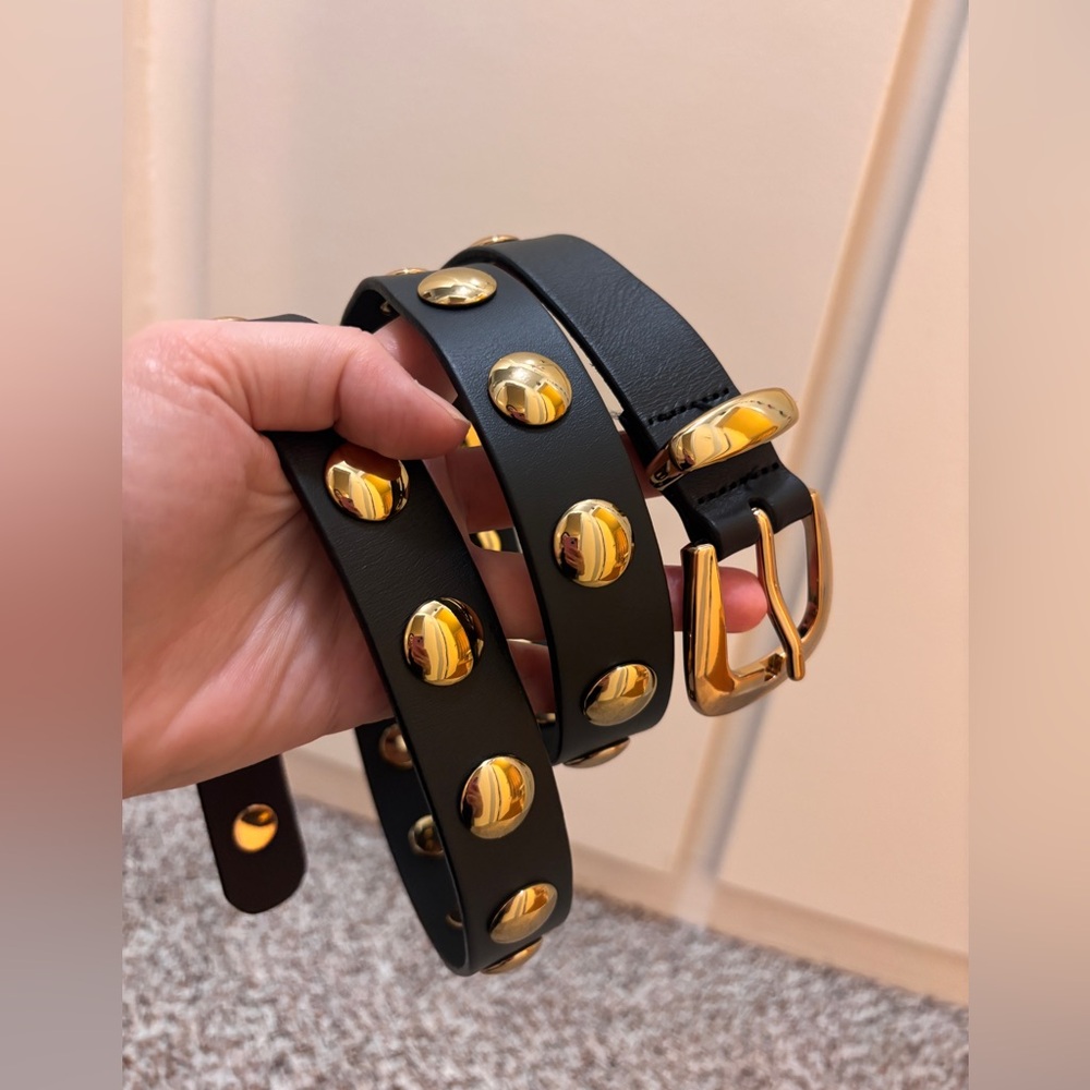 Madewell Black Leather Studded Belt with Gold Hardware - Picture 3 of 3